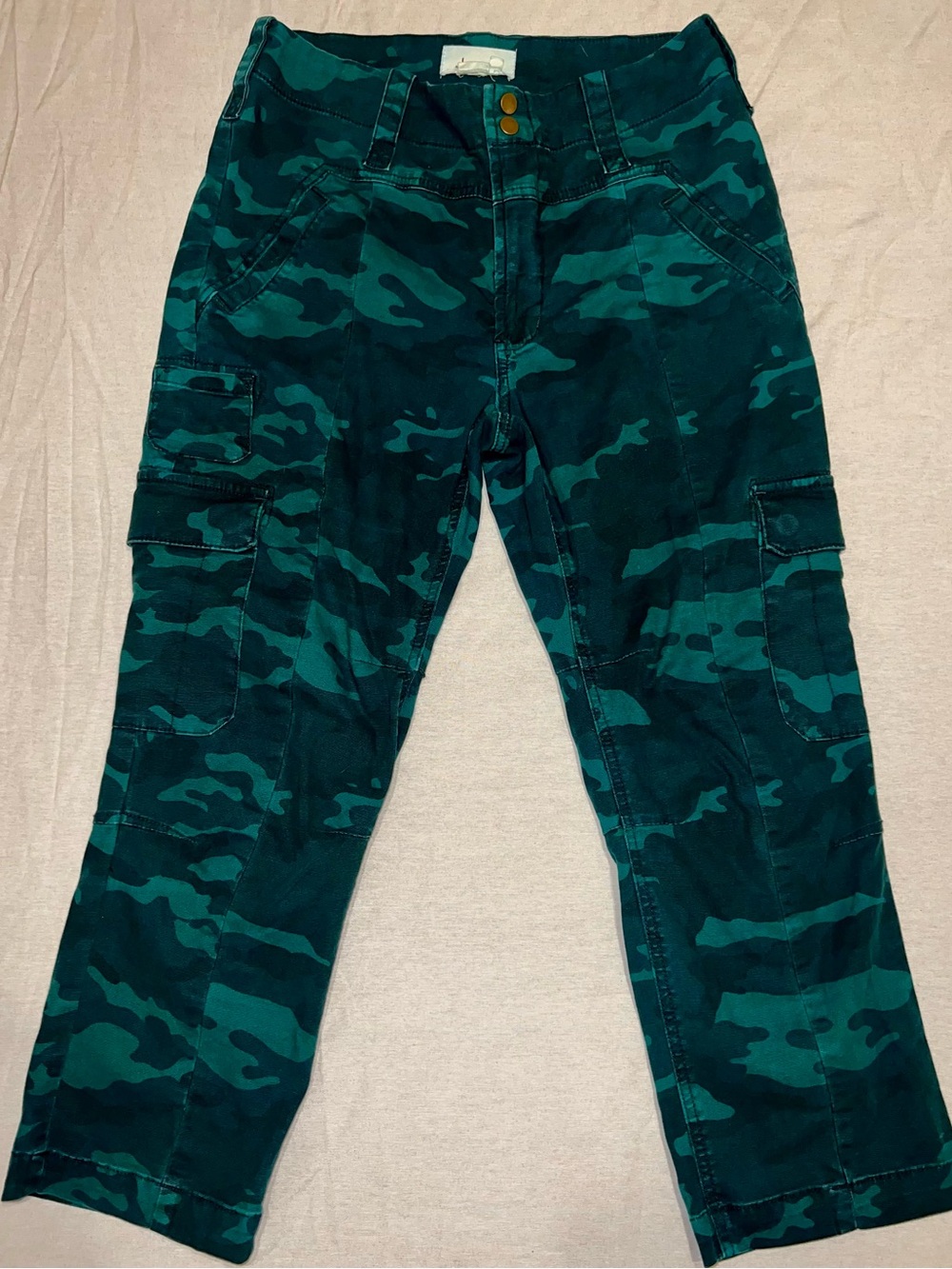 Anthropologie Teal Camouflage Y2K Streetwear Hip Hop Cargo Pants